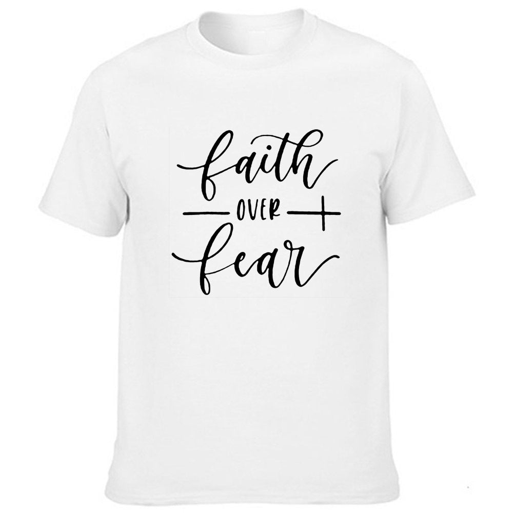 Sleak and Stylish Faith Over Fear Printed Short Sleeve T Shirts